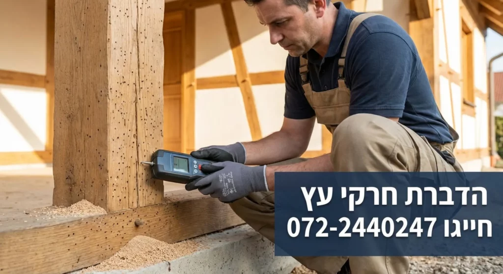 מדביר בודק עץ עם מתקן מודרני, מוכן לשירות הדברה.
