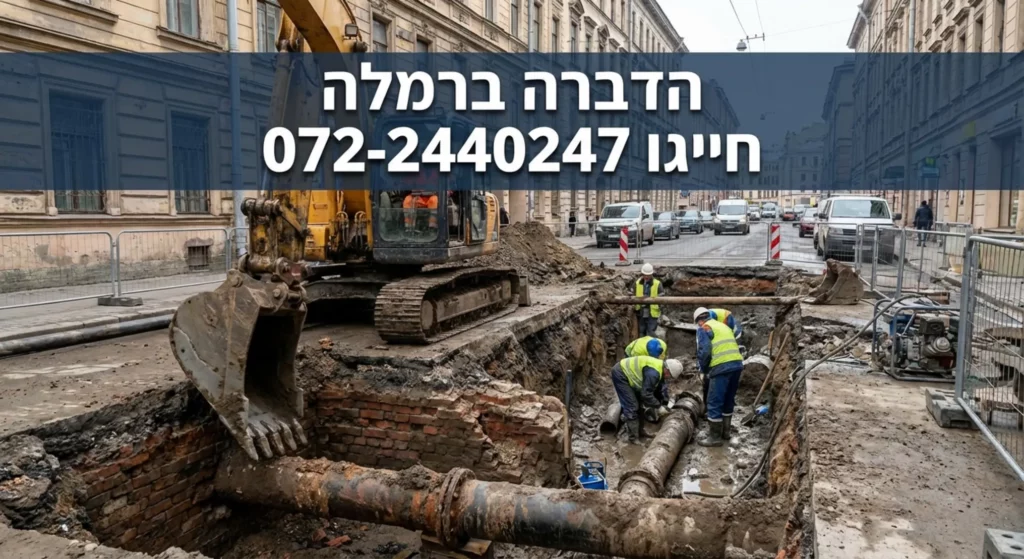 עבודות תשתית תת-קרקעיות עם טרקטור וכוח אדם.