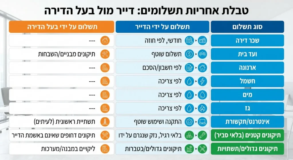 טבלת השוואה להדברה: מי משלם על כל שירות, כולל הדברה.