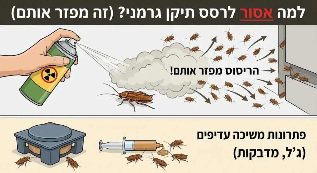 הדברה, מומלצת למניעת התפשטות ג'וקים, התמונה מציגה ריסוס הדברה מול פיתיון.
