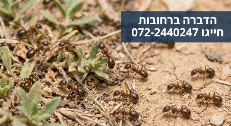 קבוצת נמלים אדומות על אדמה, מידע על שירותי הדברה.
