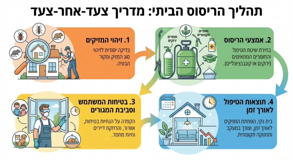 תרשים זרימה המתאר שירותי הדברה מקצועיים ביתיים.