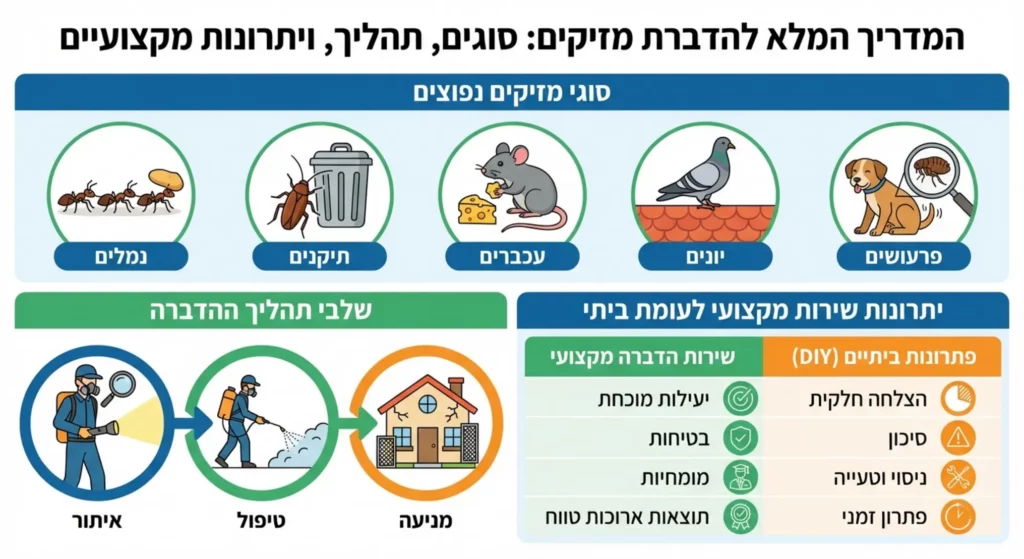 סוגי מזיקים, שלבי הדברה, פתרונות שירותי הדברה וטיפים.