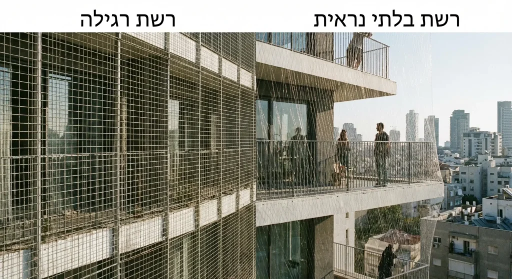 בניין עם רשת בלתי נראית מול רשת רגילה.