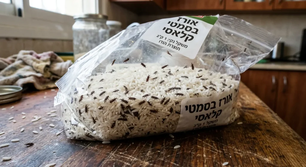 שקית אורז עם חרקים בפנים.