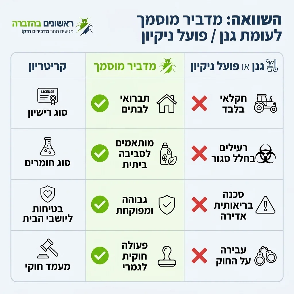 אינפוגרפיקה — השוואה בין מדביר מוסמך לגנן: השוואה בין מדביר מוסמך, גנן או פועל ניקיון
