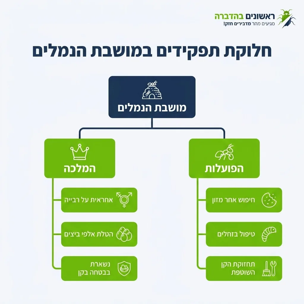 אינפוגרפיקה — חלוקת תפקידים במושבת הנמלים: מושבת הנמלים