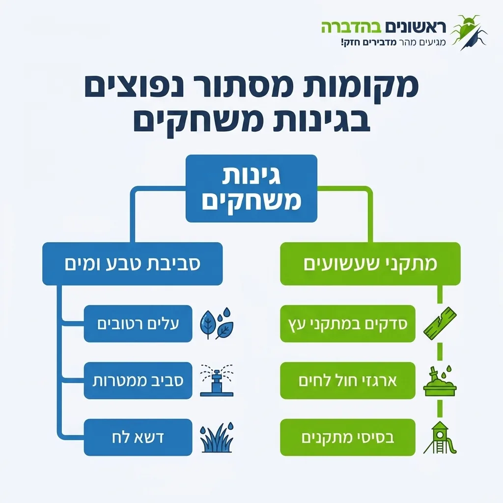 אינפוגרפיקה — מקומות מסתור נפוצים בגינות משחקים: גינות משחקים
