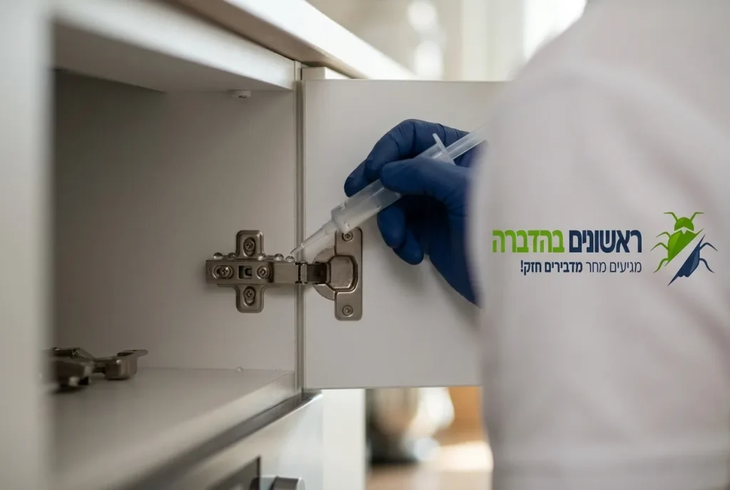 הצבת נקודות ג'ל שקופות על צירי ארונות מטבח באופן נסתר.