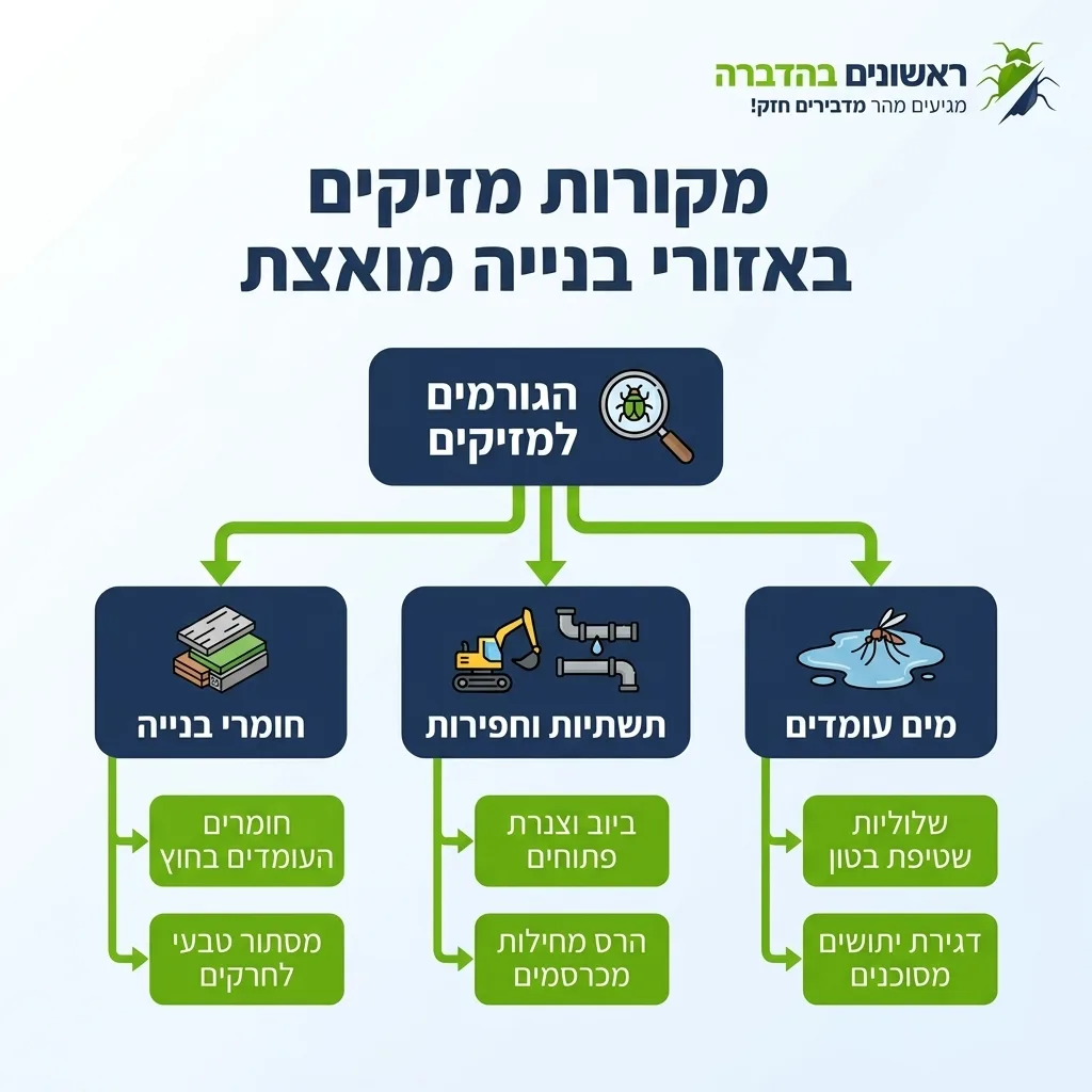 אינפוגרפיקה — מקורות מזיקים באזורי בנייה מואצת: הגורמים למזיקים