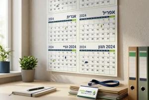 לוח שנה על קיר ועליו מסומנים חודשים שונים עם סמלים של נמלים, תיקנים ומכרסמים