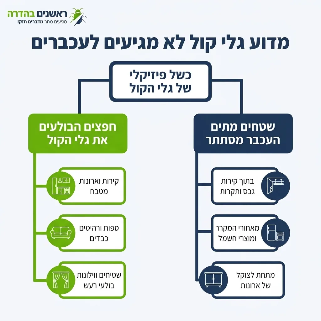אינפוגרפיקה — מדוע גלי קול לא מגיעים לעכברים: כשל פיזיקלי של גלי הקול