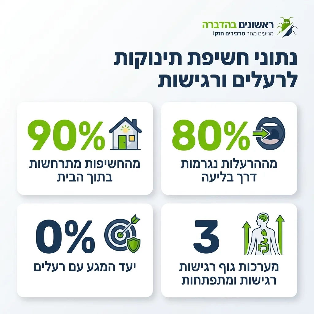 אינפוגרפיקה — נתוני חשיפת תינוקות לרעלים ורגישות: מהחשיפות מתרחשות בתוך הבית, מההרעלות נגרמות דרך בליעה, יעד המגע עם רעלים, מ